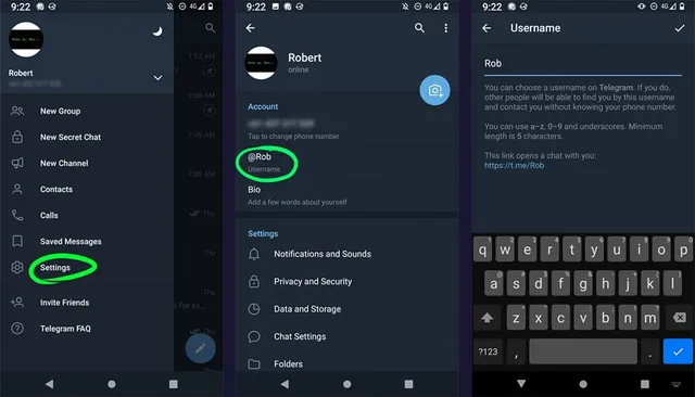 Set Telegram username on mobile